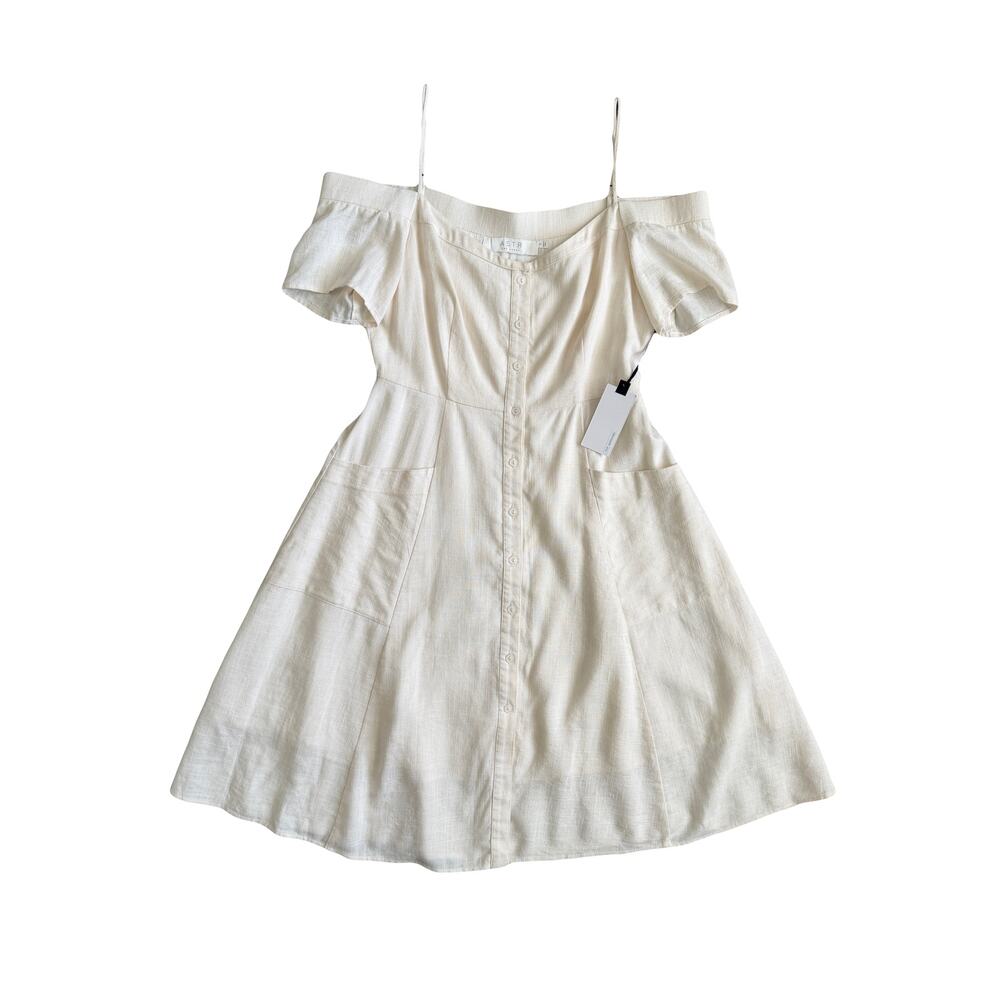 NWT ASTR Off Shoulder Mini Dress Linen Blend White Sz Small Bride Summer Cottage